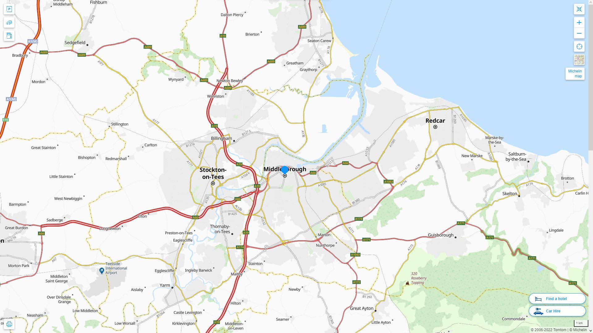 Middlesbrough Highway and Road Map